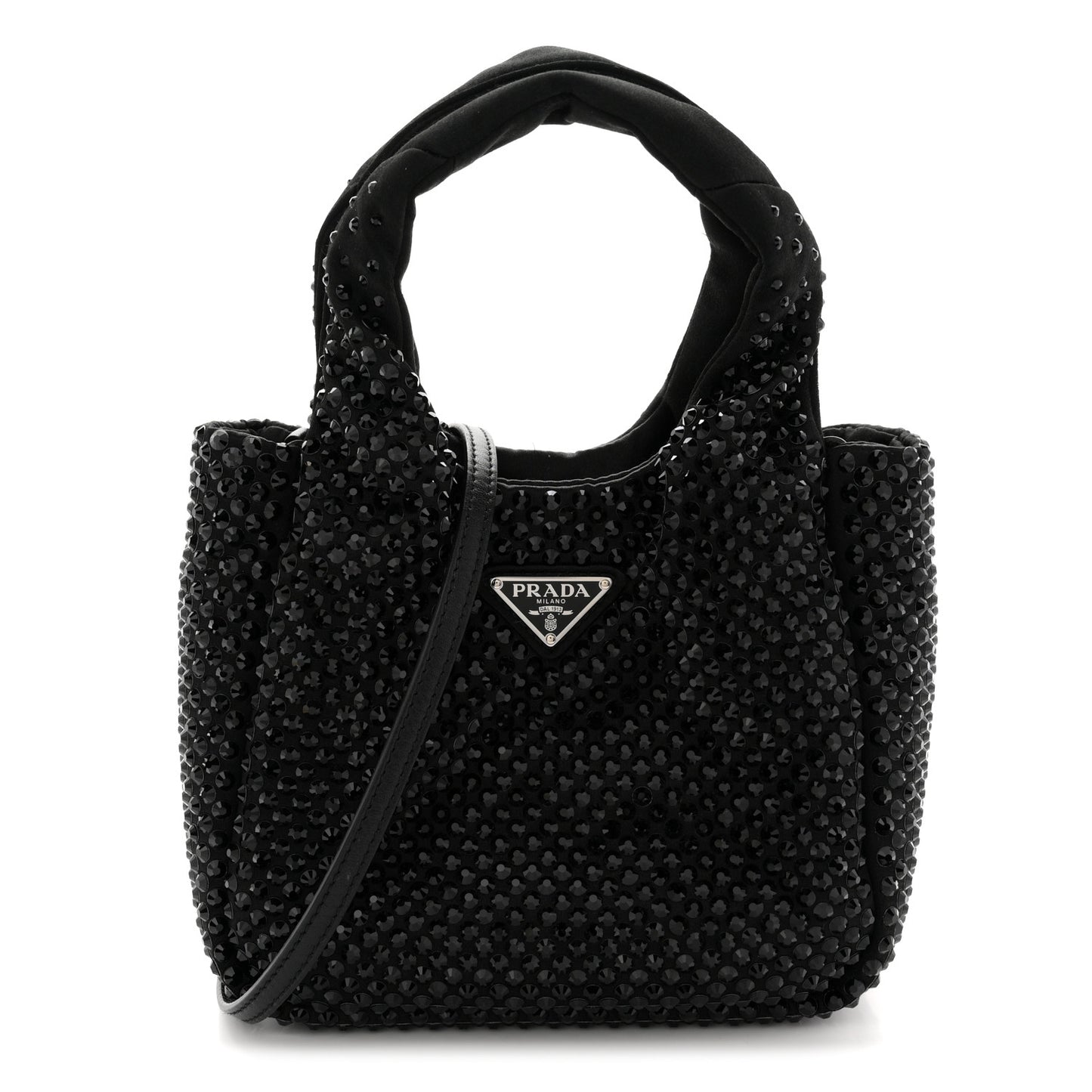 Satin Crystal Soft Padded Small Double Handled Shoulder Bag Black