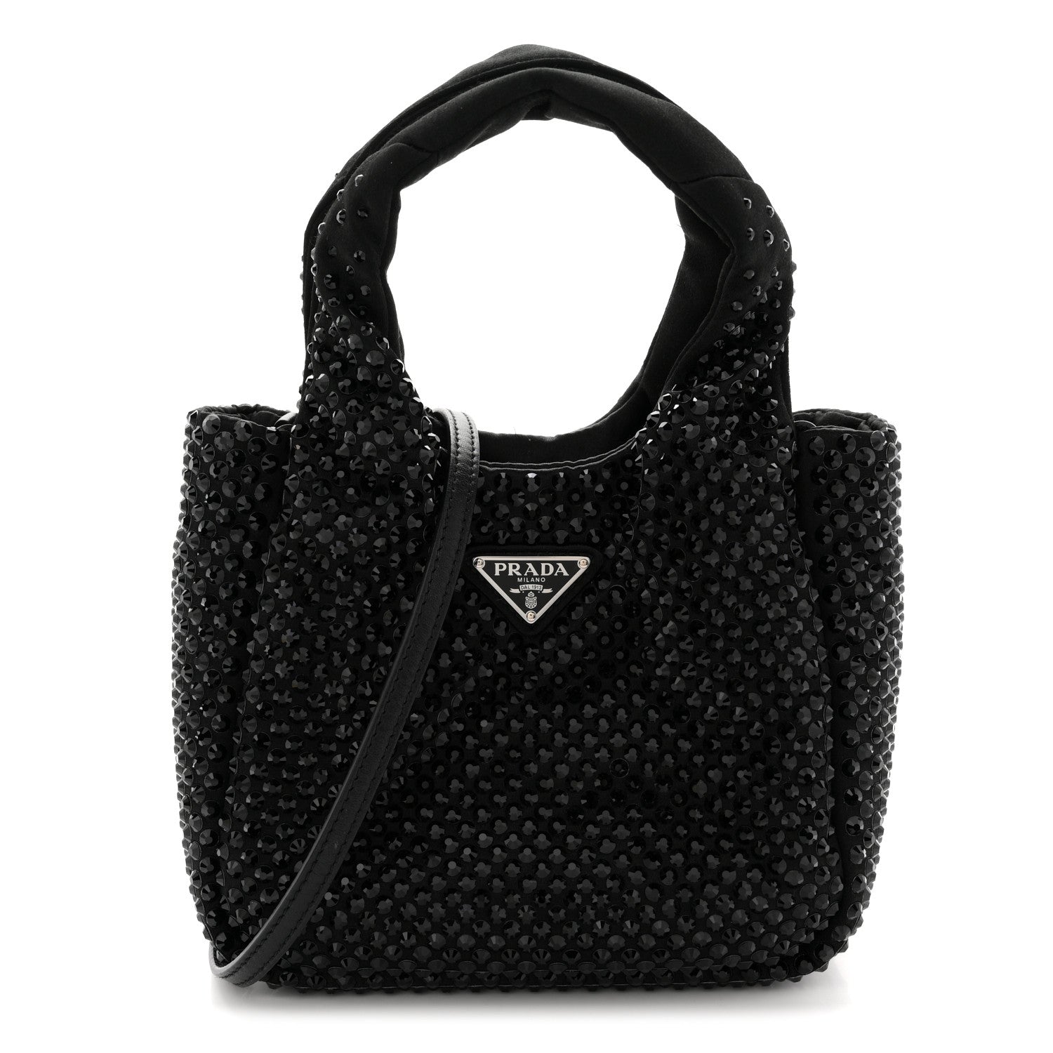 Prada Satin Crystal Soft Padded Small Double Handled Shoulder Bag Black 1 of 10