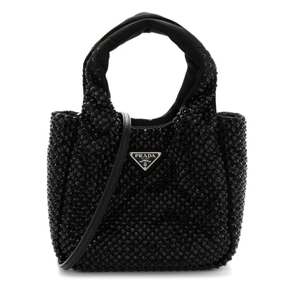 Prada Satin Crystal Soft Padded Small Double Handled Shoulder Bag Black 1 of 10