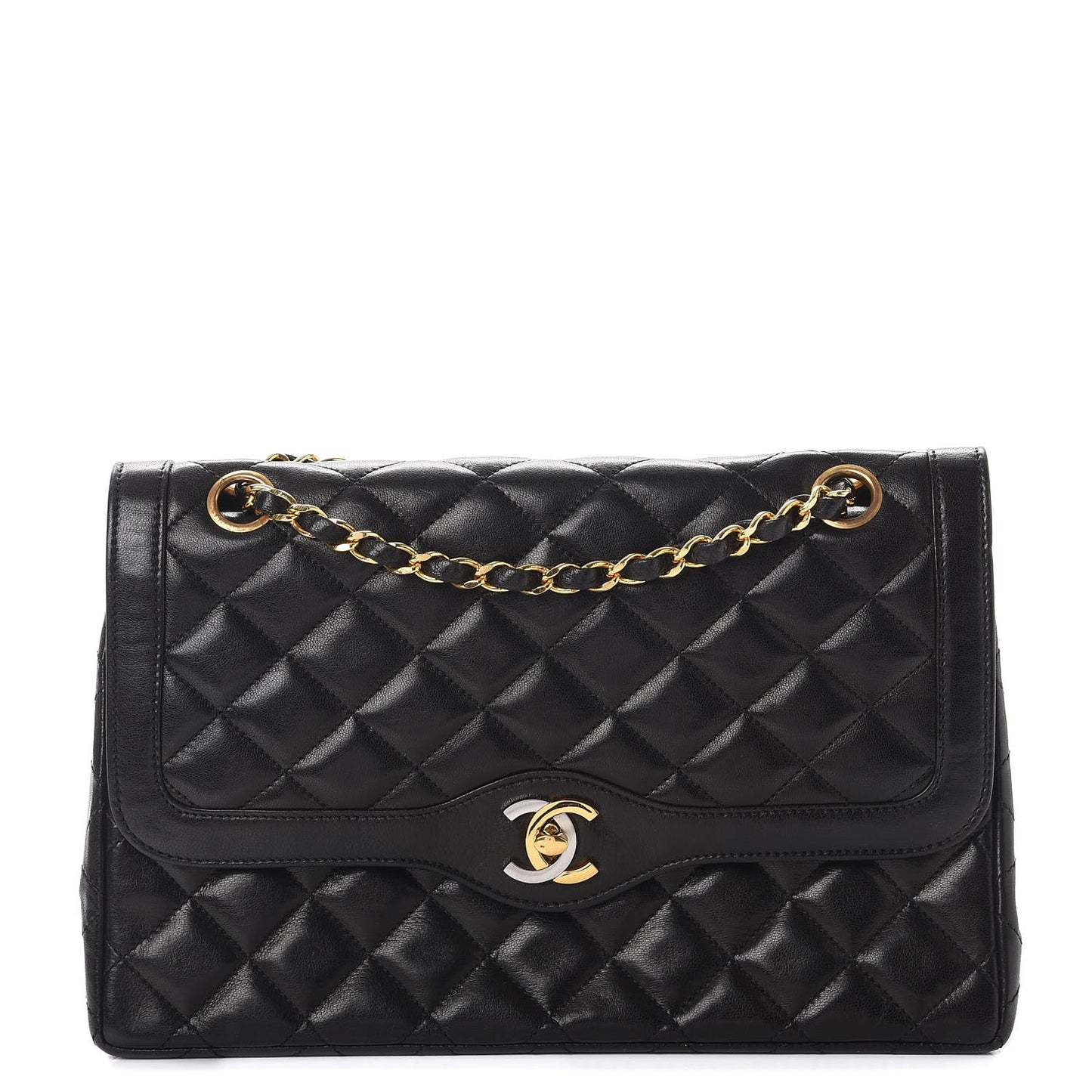 Lambskin Quilted Medium Double Flap Black