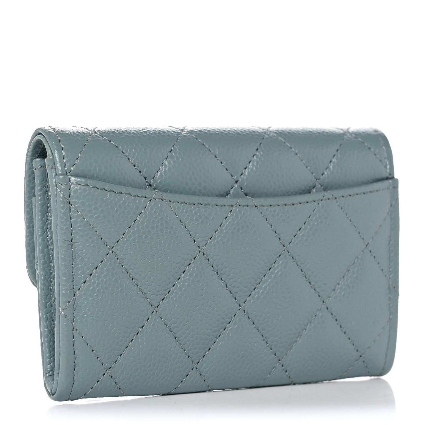 Caviar Quilted Flap Card Holder Wallet Light Blue