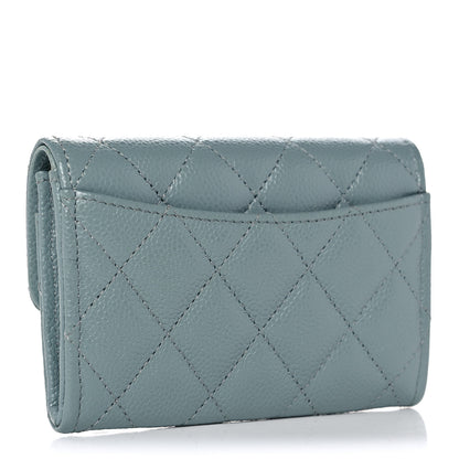 Chanel Caviar Quilted Flap Card Holder Wallet Light Blue 3 of 12