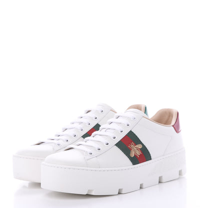 Gucci Calfskin Web Bee Embroidered Womens Ace Platform Sneakers 38.5 White 3 of 8