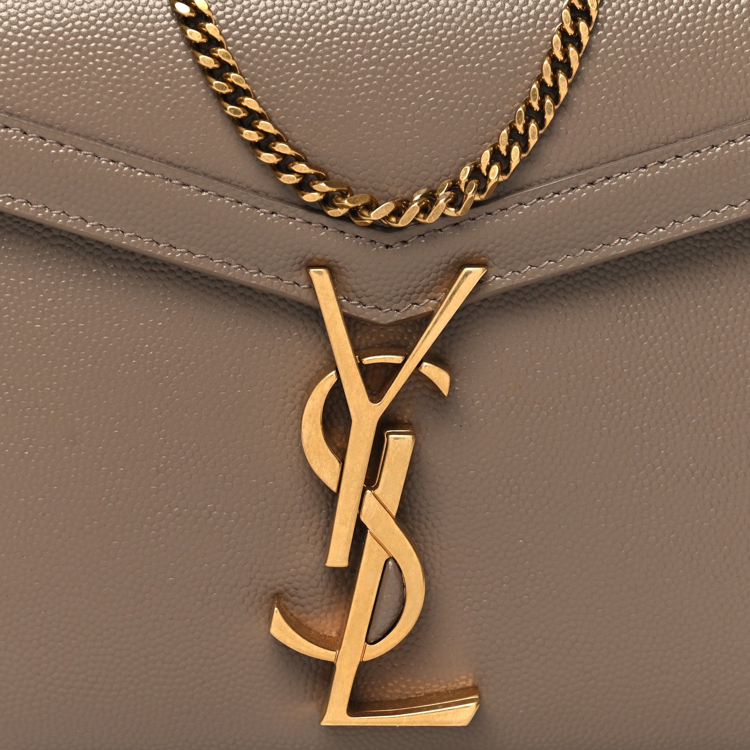 Saint Laurent Grain De Poudre Monogram Cassandra Chain Wallet Dark Beige 8 of 11