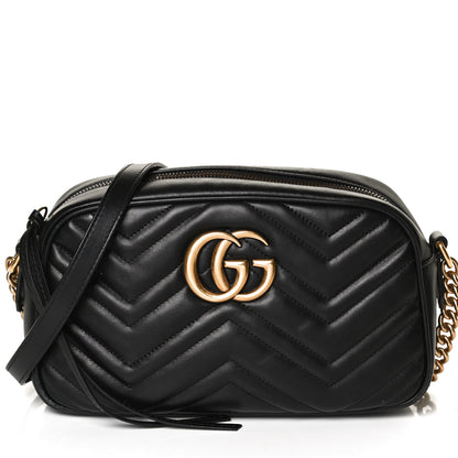 Gucci Calfskin Matelasse Small GG Marmont Chain Shoulder Bag Black 9 of 15