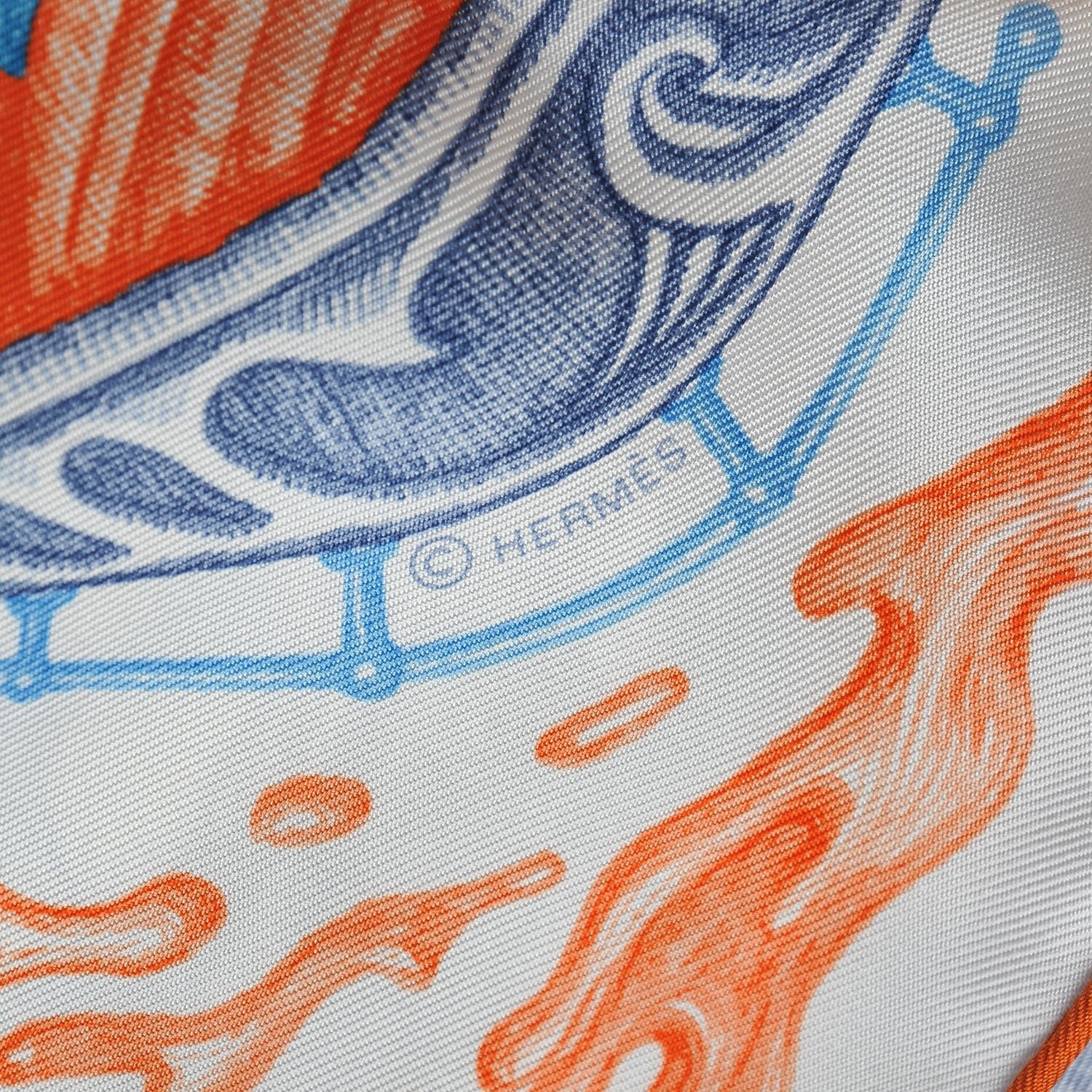 Hermes Silk Horsawards Scarf 90 Blanc Orange Bleu 9 of 11