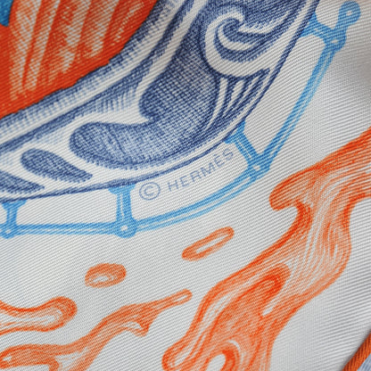 Hermes Silk Horsawards Scarf 90 Blanc Orange Bleu 9 of 11