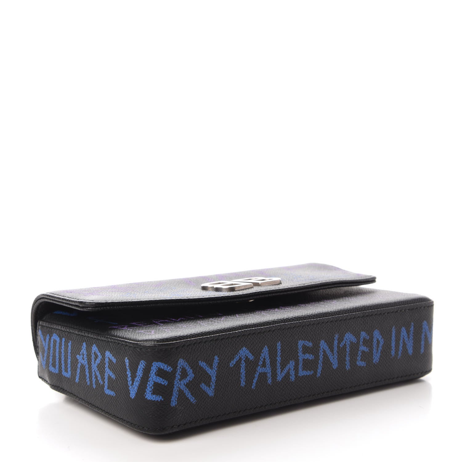 Balenciaga Grained Calfskin Graffiti BB Chain Wallet Black Bleu Violet 4 of 9