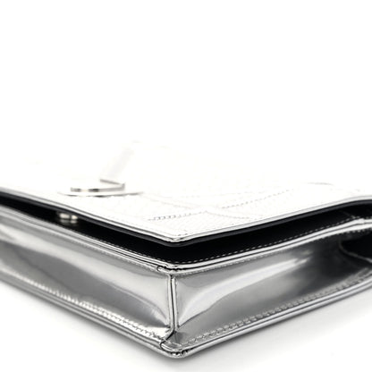 Christian Dior Metallic Patent Micro-Cannage Diorama Wallet on Chain Pouch Silver 9 of 9