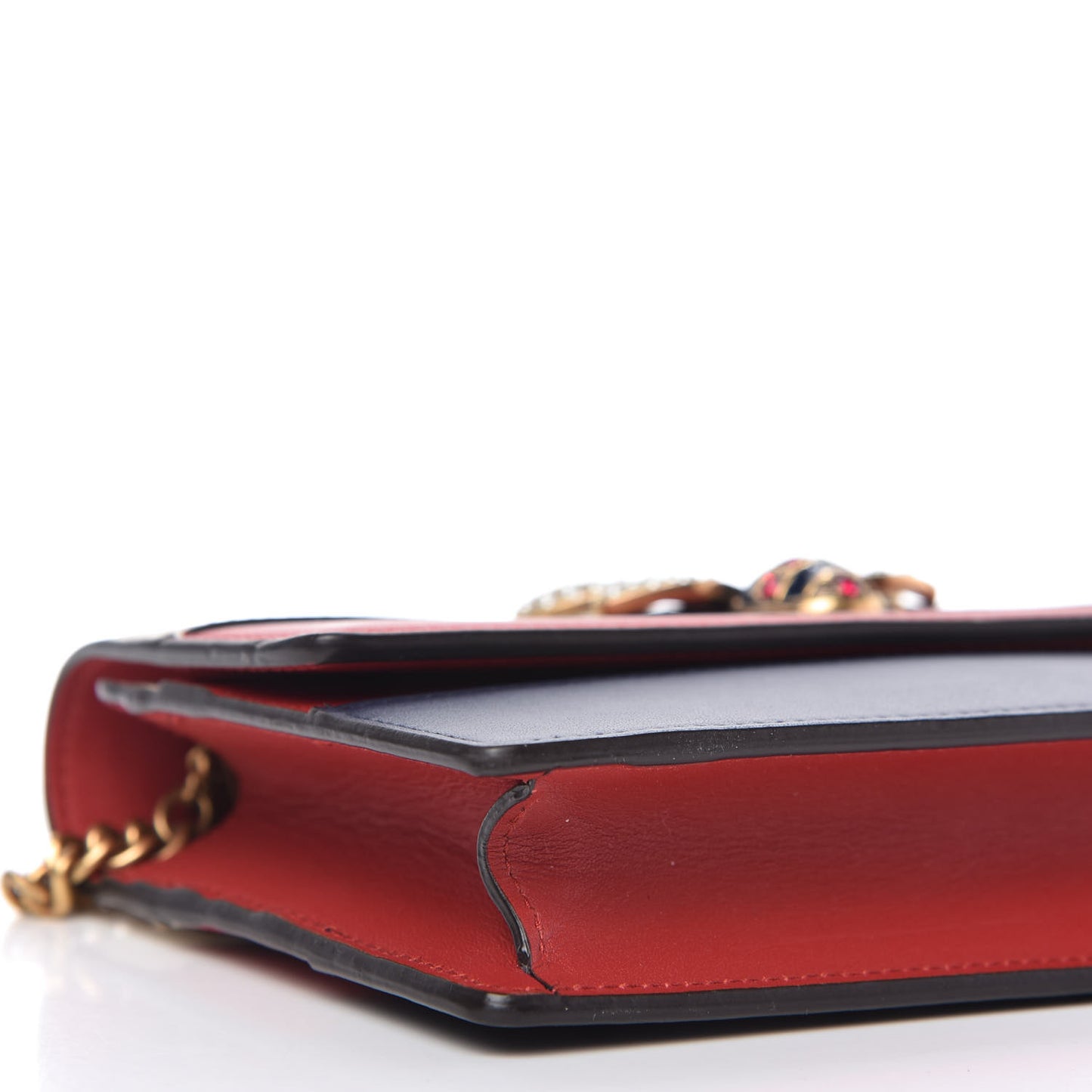 Calfskin Queen Margaret Chain Wallet Blue Agata Hibiscus Red Mystic White