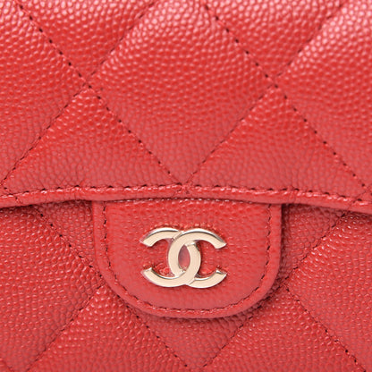 Chanel Caviar Quilted Flap Card Holder On Chain Red 9 of 12