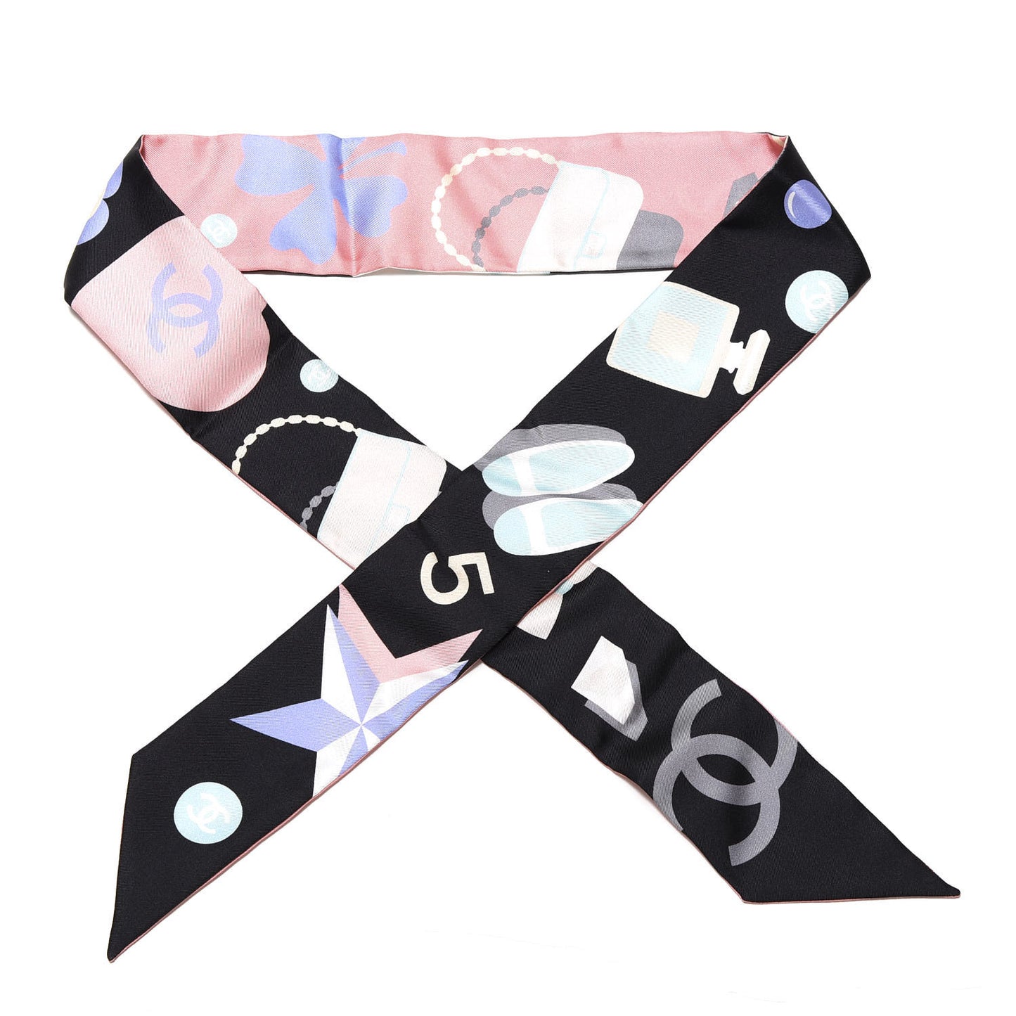 Silk Twill Slim Bandeau Scarf Pink Black