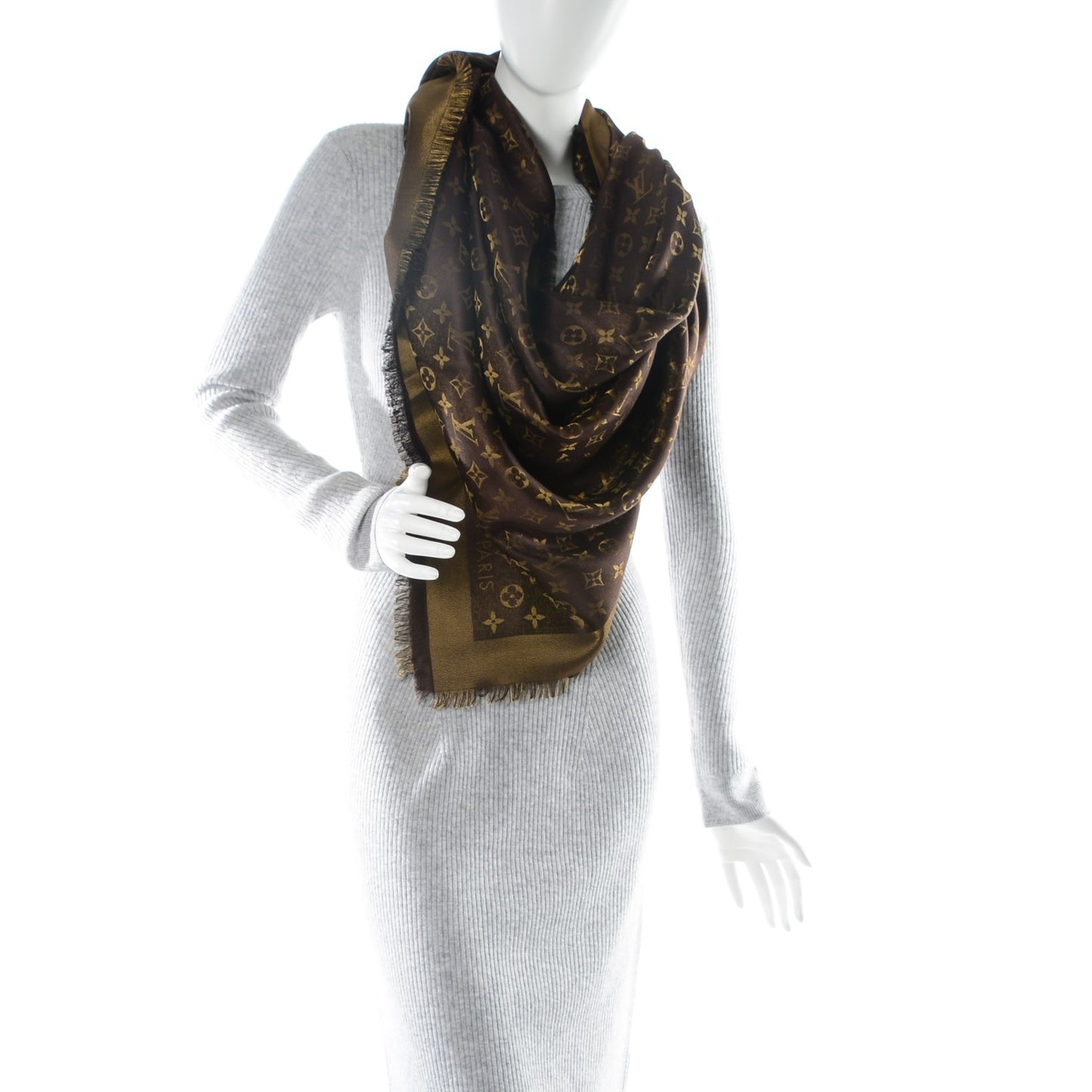 Silk Lurex Wool Monogram Shine Shawl Brown
