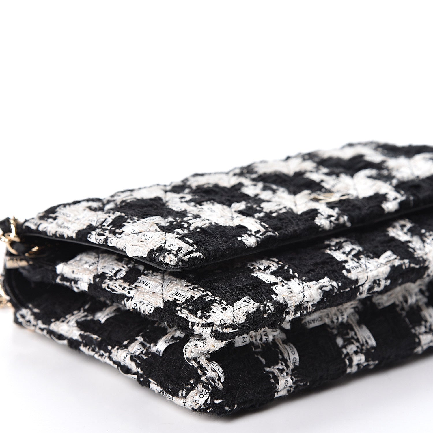Chanel Tweed Quilted Wallet On Chain WOC Black Ecru White 8 of 10