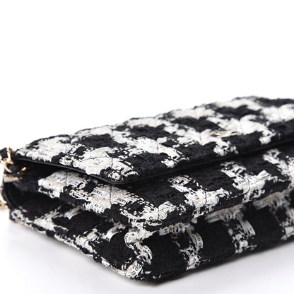 Chanel Tweed Quilted Wallet On Chain WOC Black Ecru White 8 of 10
