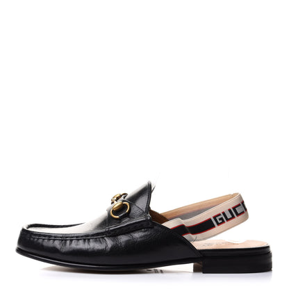 Gucci Goatskin Stripe Mens Horsebit Slingback Slippers 9 Black 1 of 11