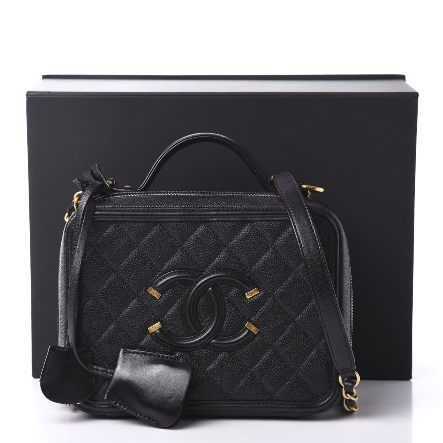 Caviar Quilted Medium CC Filigree Vanity Case Black