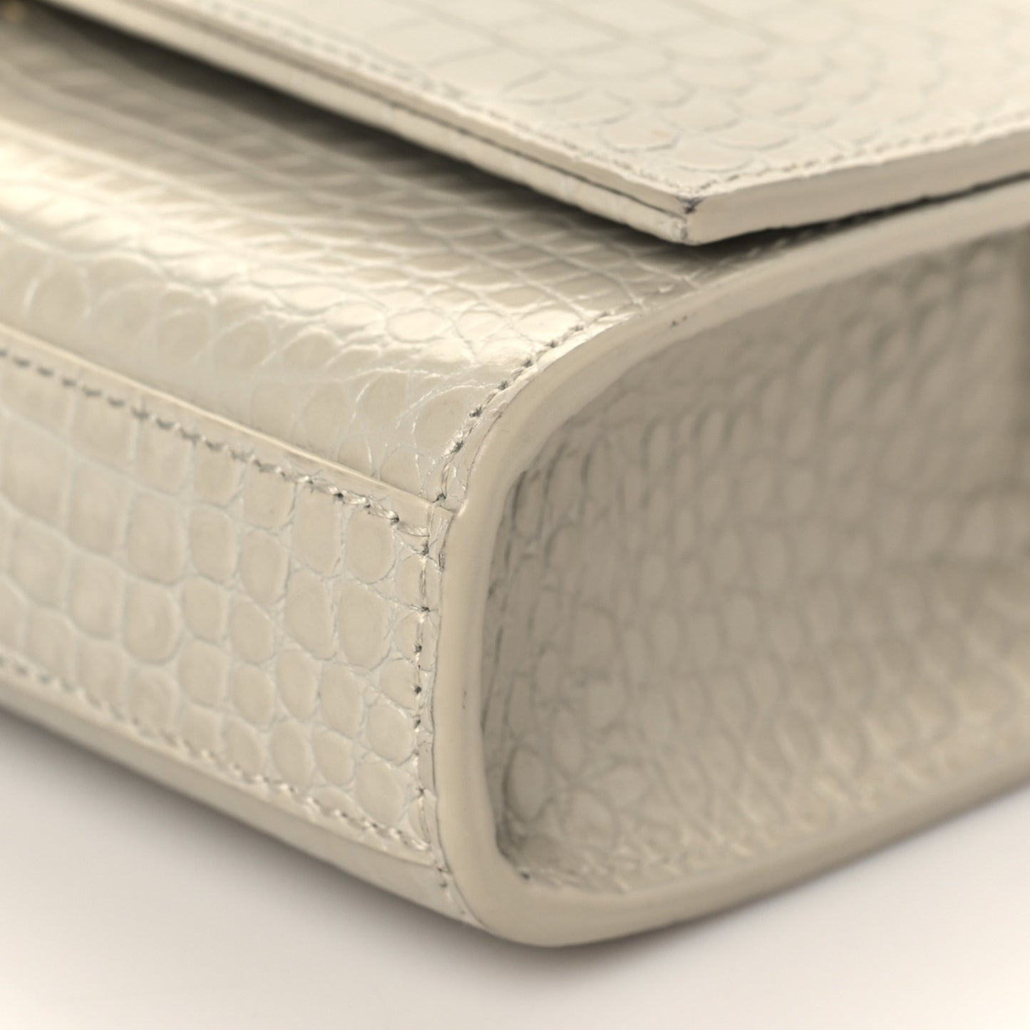 Calfskin Crocodile Embossed Small Classic Monogram Kate Tassel Satchel Crema Soft