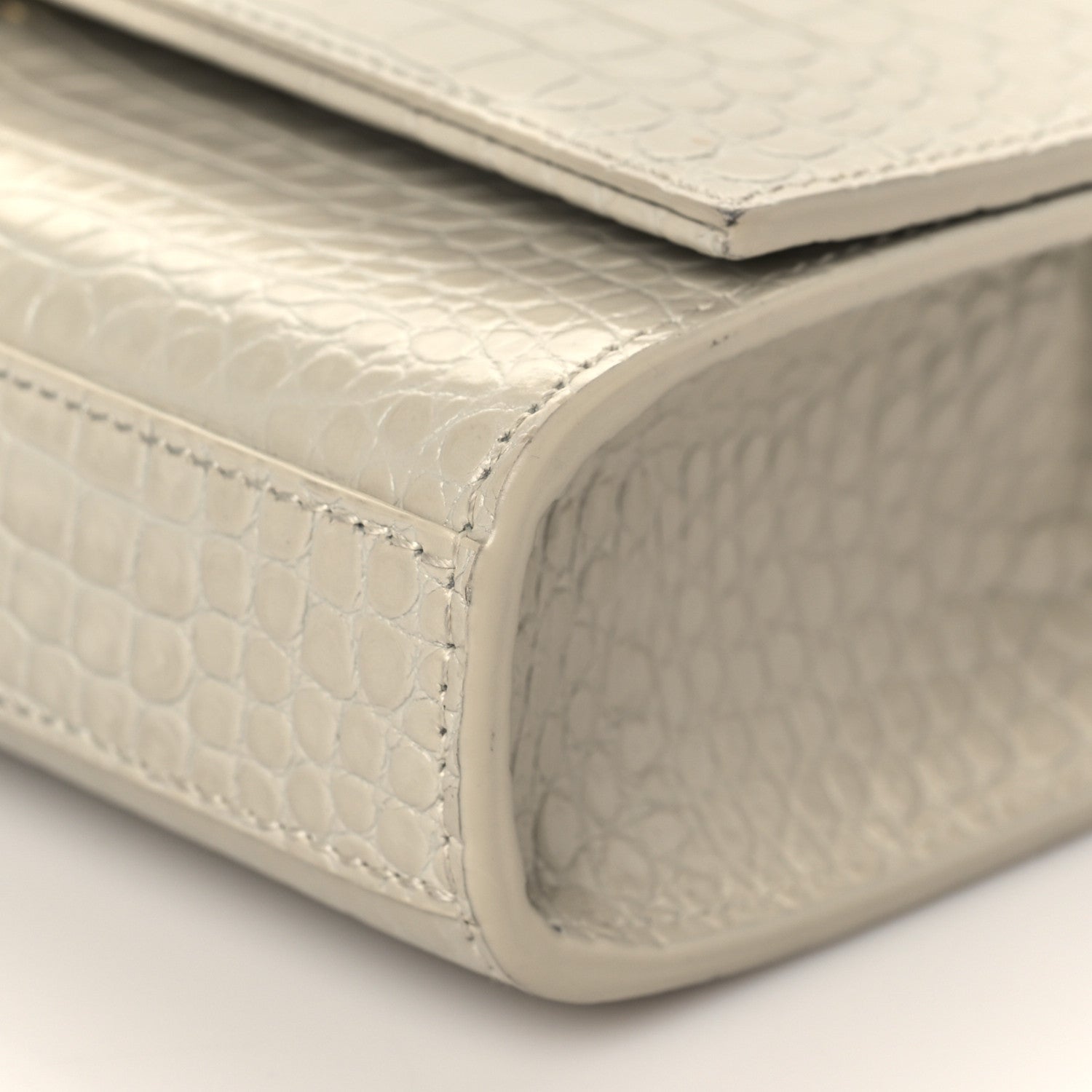 Saint Laurent Calfskin Crocodile Embossed Small Classic Monogram Kate Tassel Satchel Crema Soft 9 of 9