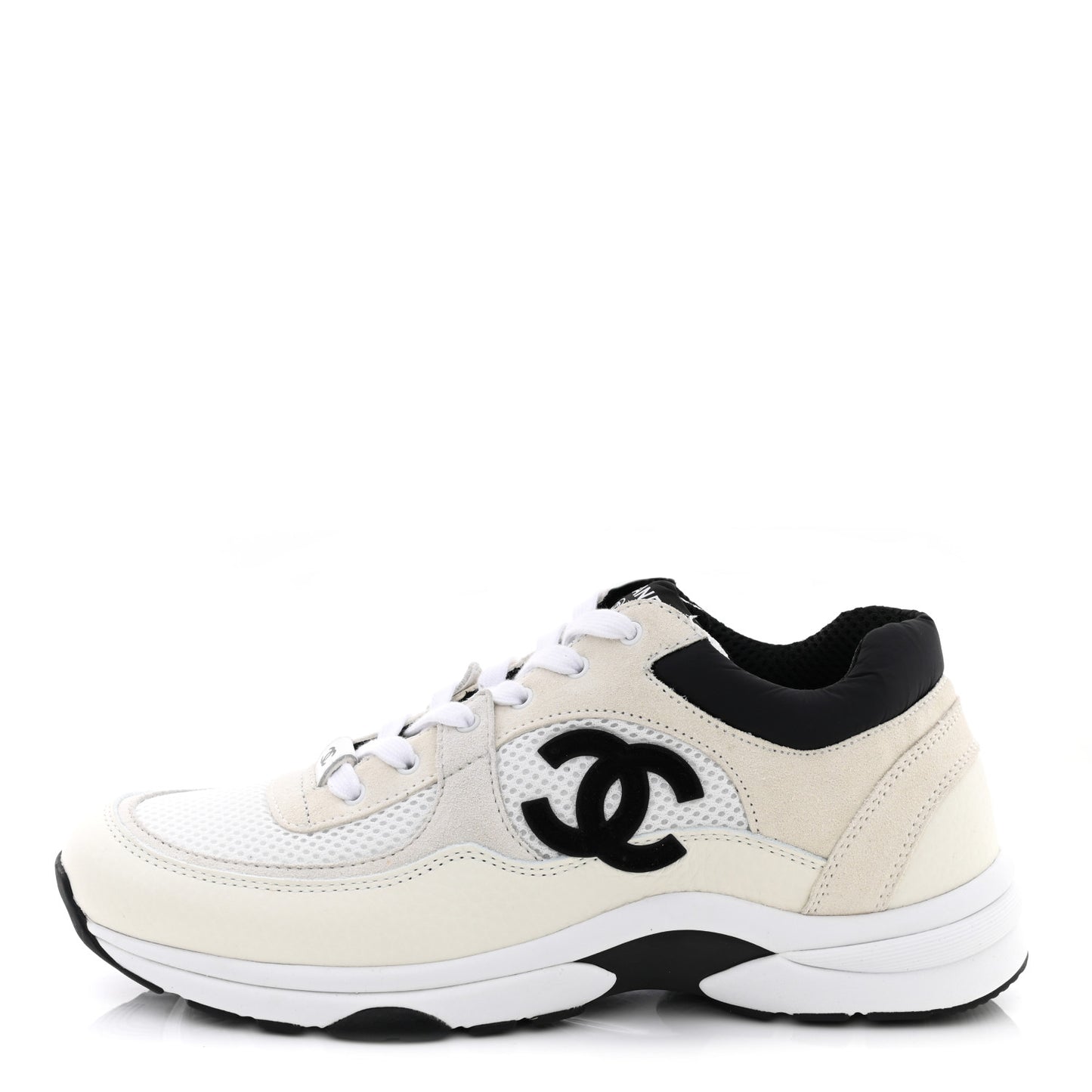 Mesh Suede Calfskin Grained Calfskin Womens CC Sneakers 40.5 White Black