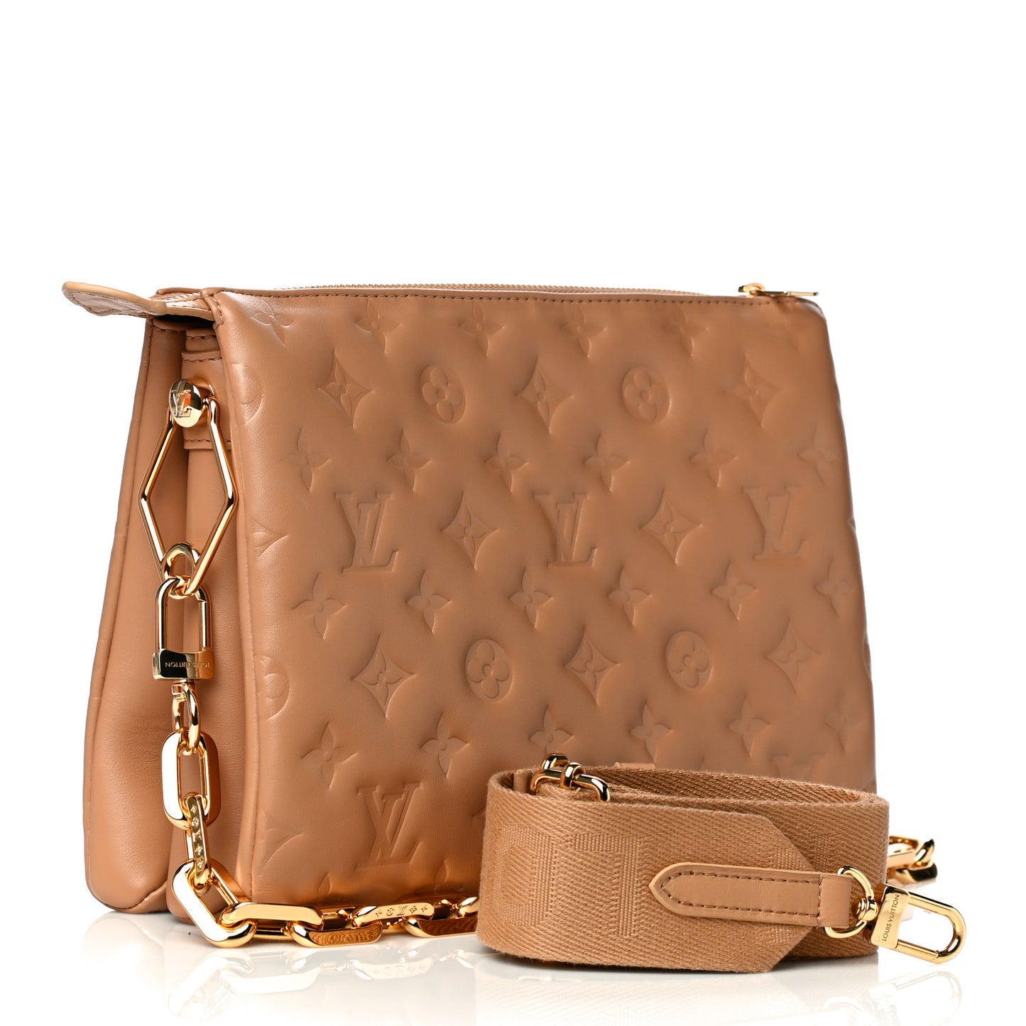 Lambskin Embossed Monogram Coussin PM Camel
