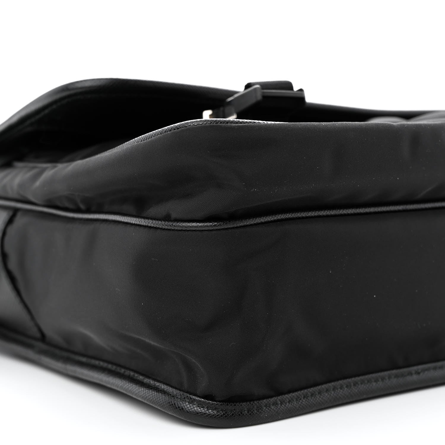 Prada Tessuto Nylon Saffiano Large Double Snap Buckle Messenger Bag Black 10 of 11