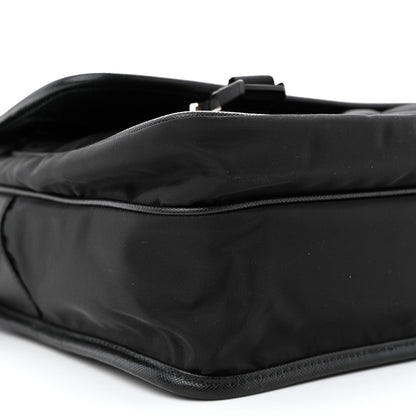 Prada Tessuto Nylon Saffiano Large Double Snap Buckle Messenger Bag Black 10 of 11