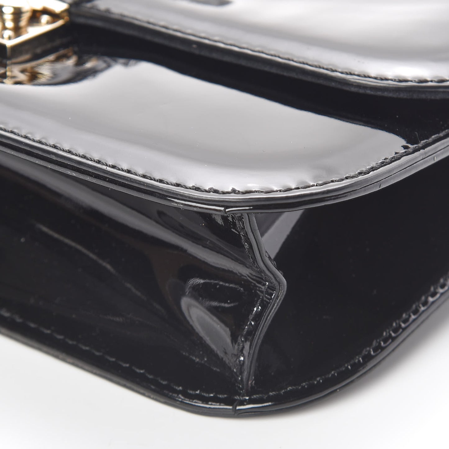 Patent Monochrome Medium Glam Lock Rockstud Flap Black