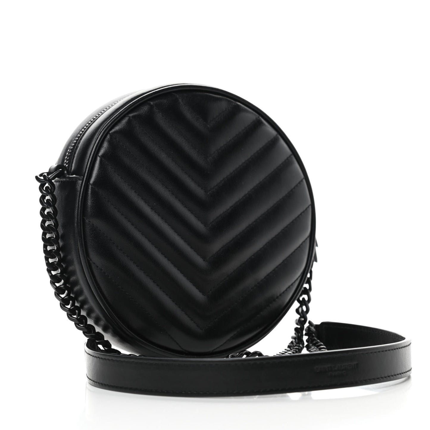 Calfskin Matelasse Chevron Round Vinyle Camera Bag Black