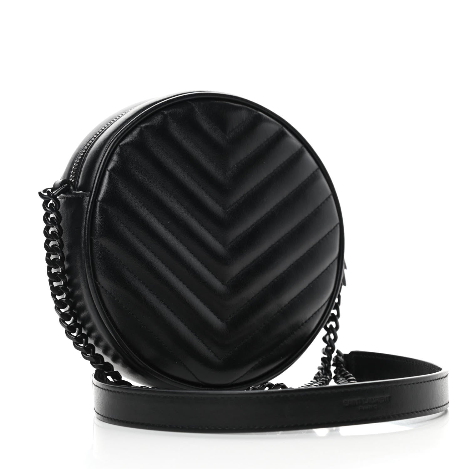 Saint Laurent Calfskin Matelasse Chevron Round Vinyle Camera Bag Black 3 of 10