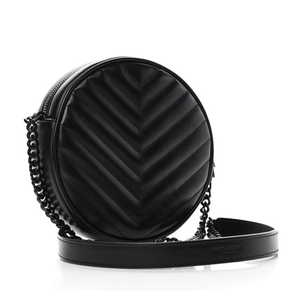 Saint Laurent Calfskin Matelasse Chevron Round Vinyle Camera Bag Black 3 of 10