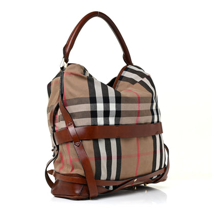 Burberry House Check Bridle Calfskin Medium Gosford Hobo Dark Tan 2 of 22