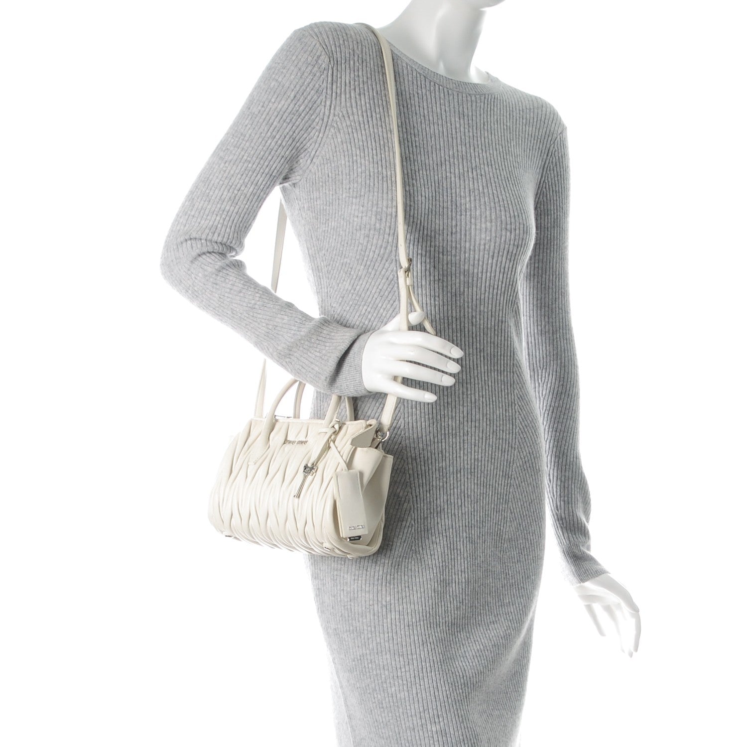 Miu Miu Nappa Matelasse Lux Mini Crossbody Tote Bianco 2 of 9