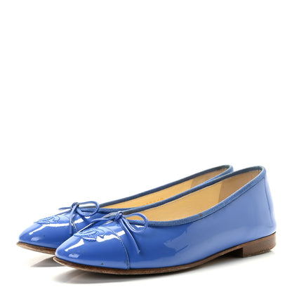 Chanel Patent Calfskin CC Cap Toe Ballerina Flats 35.5 Blue 3 of 16