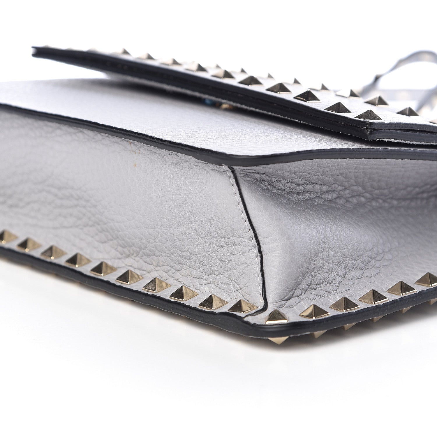Valentino Garavani Pebbled Calfskin Rockstud Side Slip Crossbody Pastel Grey 8 of 9