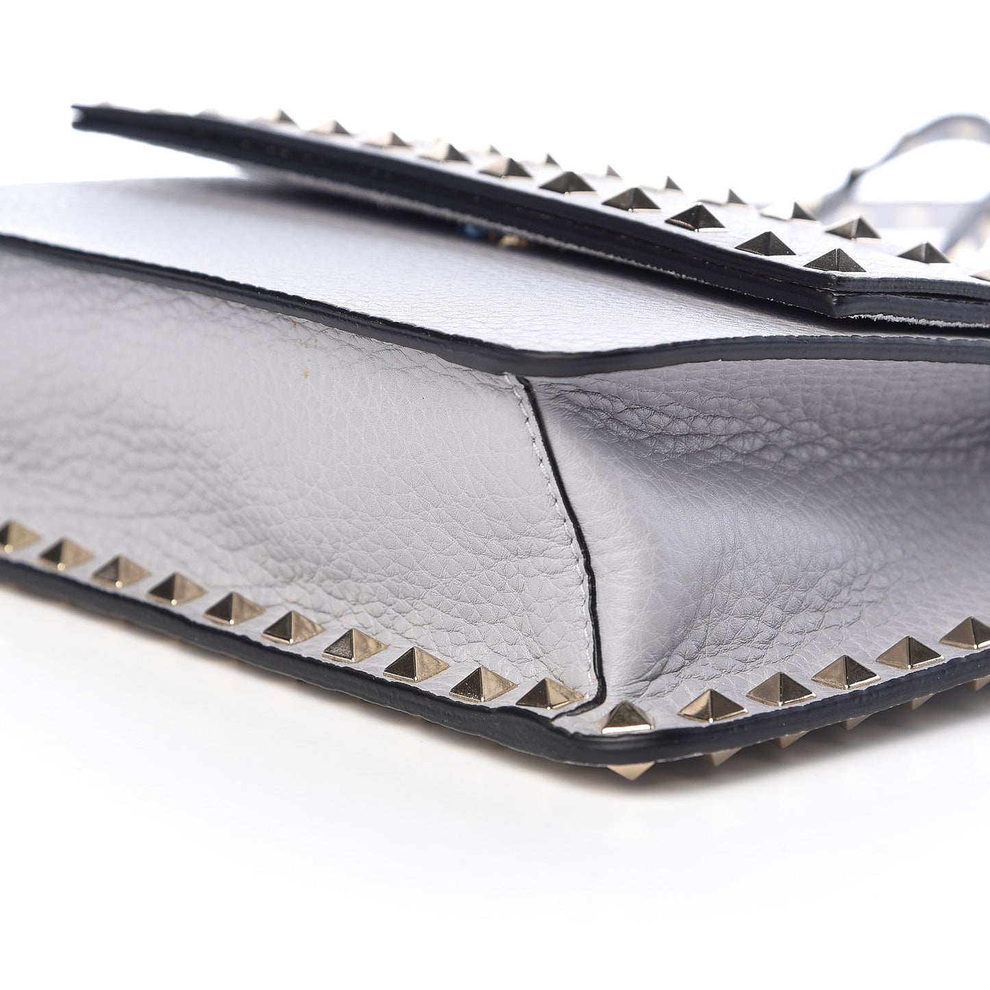 Pebbled Calfskin Rockstud Side Slip Crossbody Pastel Grey