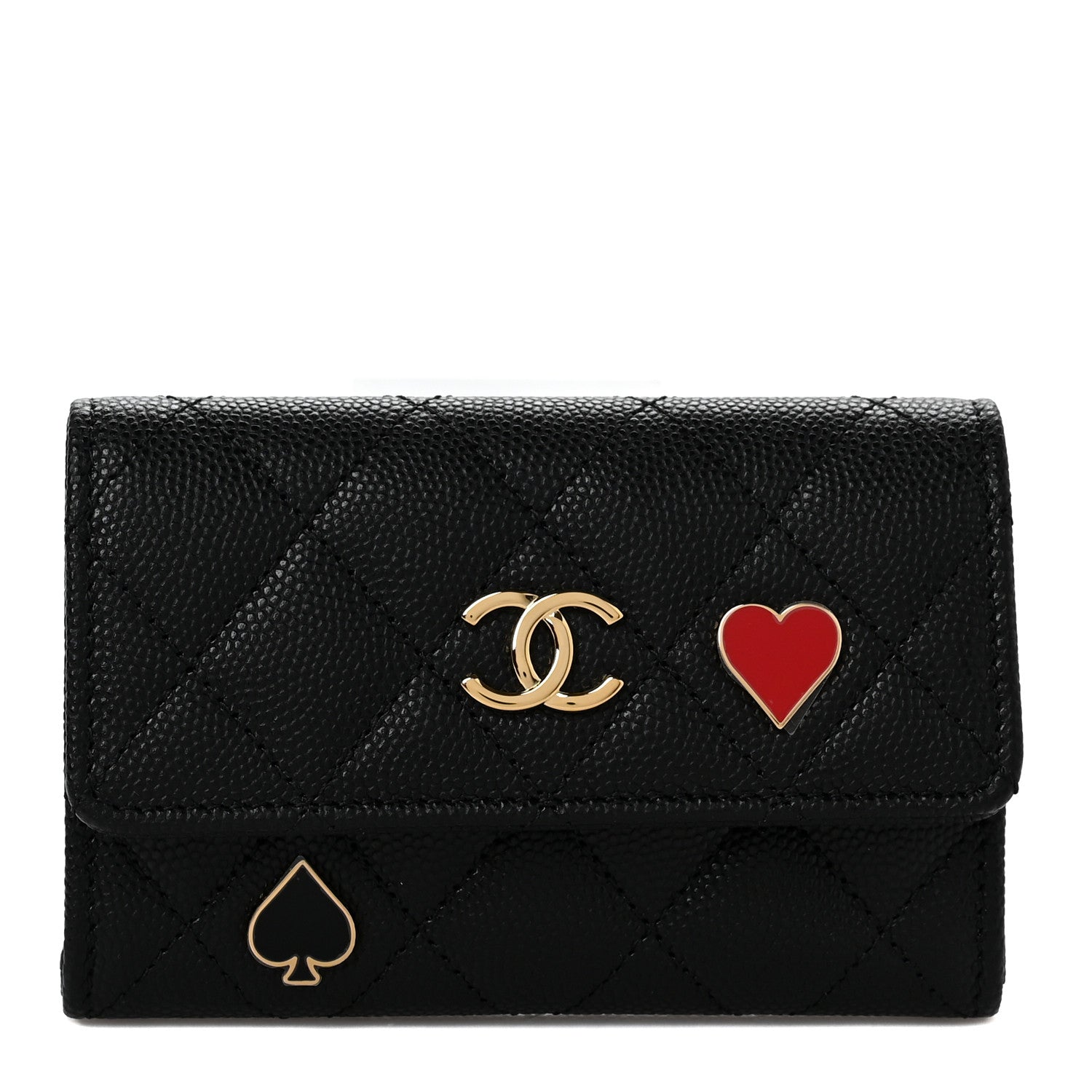 Chanel Caviar Quilted Enamel Coco Casino Flap Card Holder Wallet Black 1 of 7