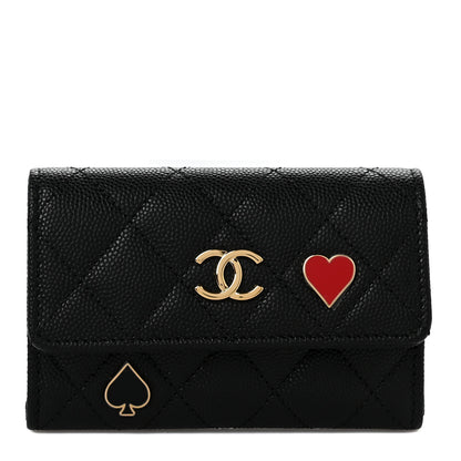 Chanel Caviar Quilted Enamel Coco Casino Flap Card Holder Wallet Black 1 of 7