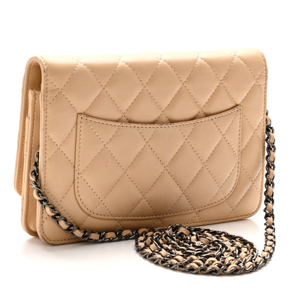 Chanel Lambskin Quilted Wallet On Chain WOC Beige 3 of 12