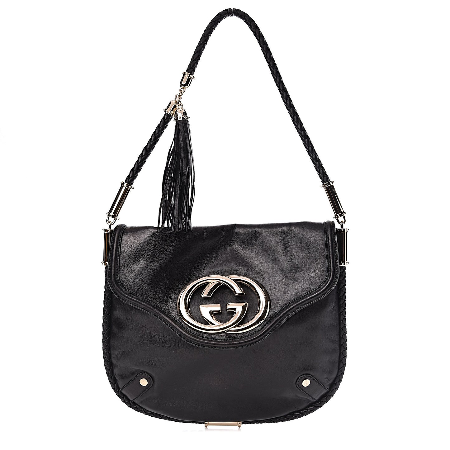 Calfskin Medium Britt Tassel Shoulder Bag Black