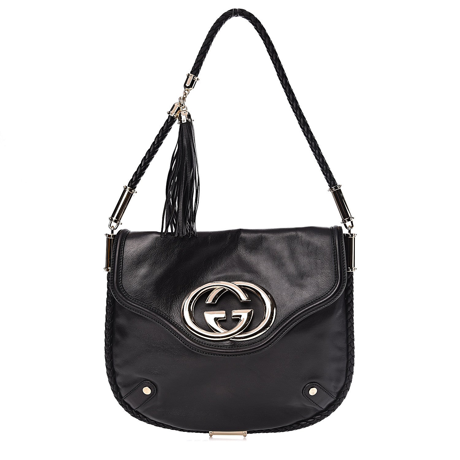 Gucci Calfskin Medium Britt Tassel Shoulder Bag Black 1 of 11