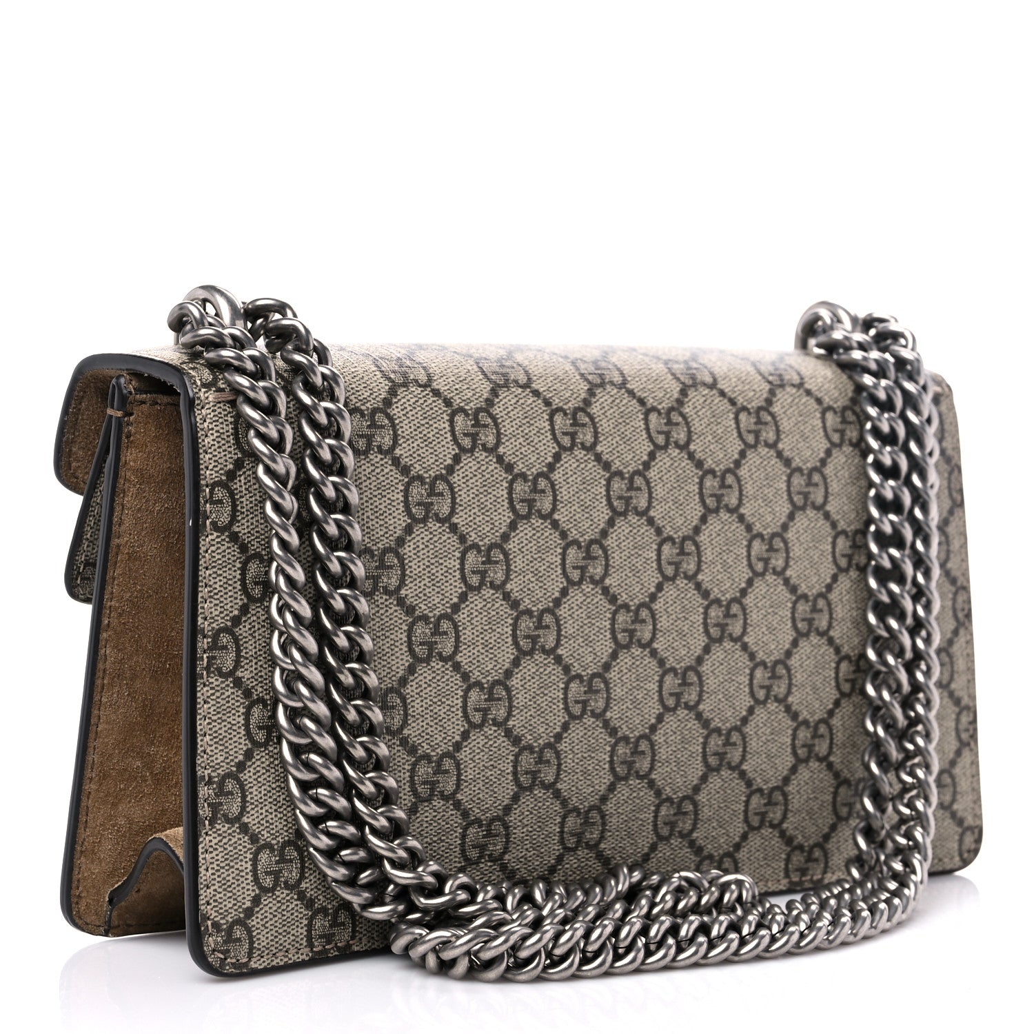 Gucci GG Supreme Monogram Suede Crystal Small Dionysus Shoulder Bag Beige Ebony Taupe 3 of 13