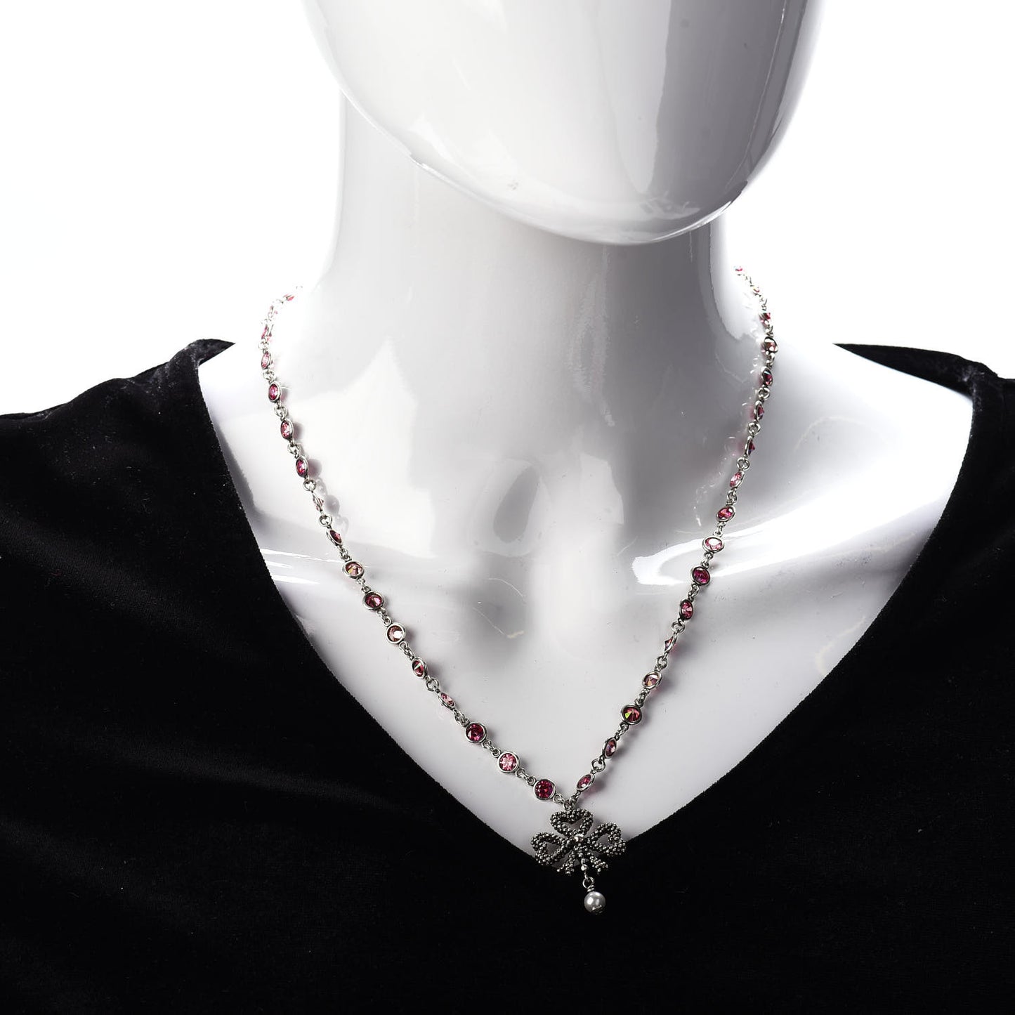 Sterling Silver Crystal Pearl Heart Ribbon Pendant Necklace