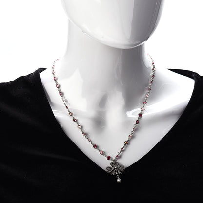 Gucci Sterling Silver Crystal Pearl Heart Ribbon Pendant Necklace 2 of 5