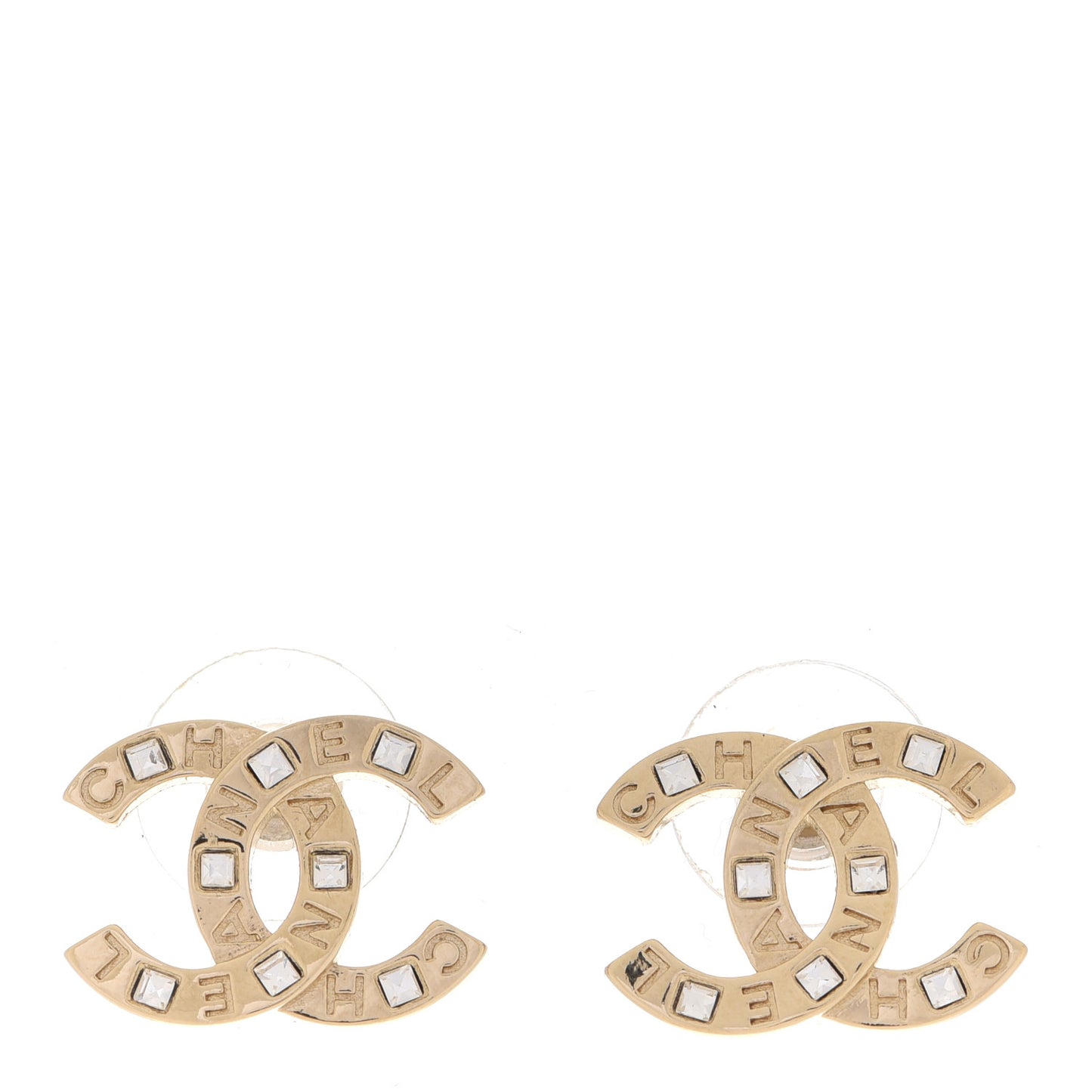 Crystal Metal CC Paris Button Stud Earrings Gold