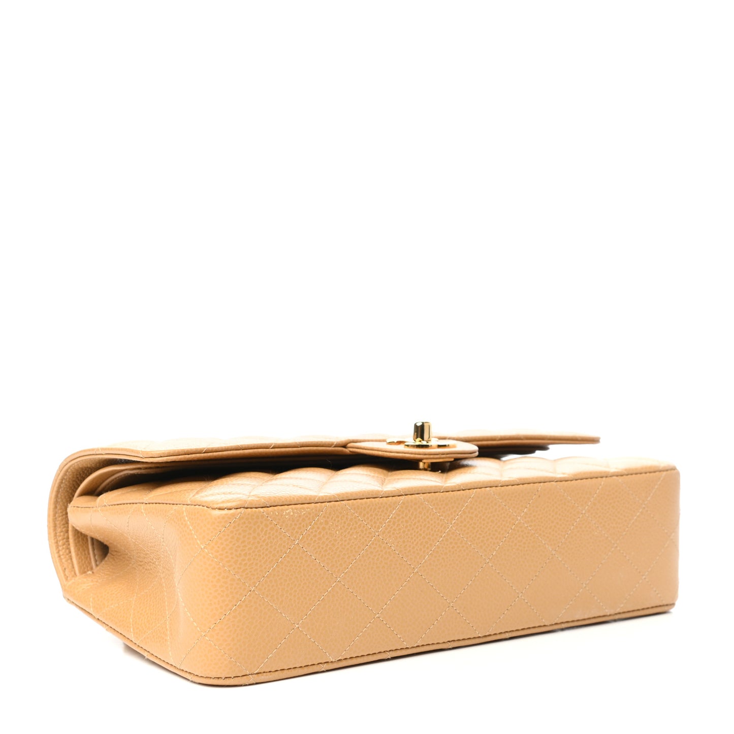 Caviar Quilted Medium Double Flap Beige