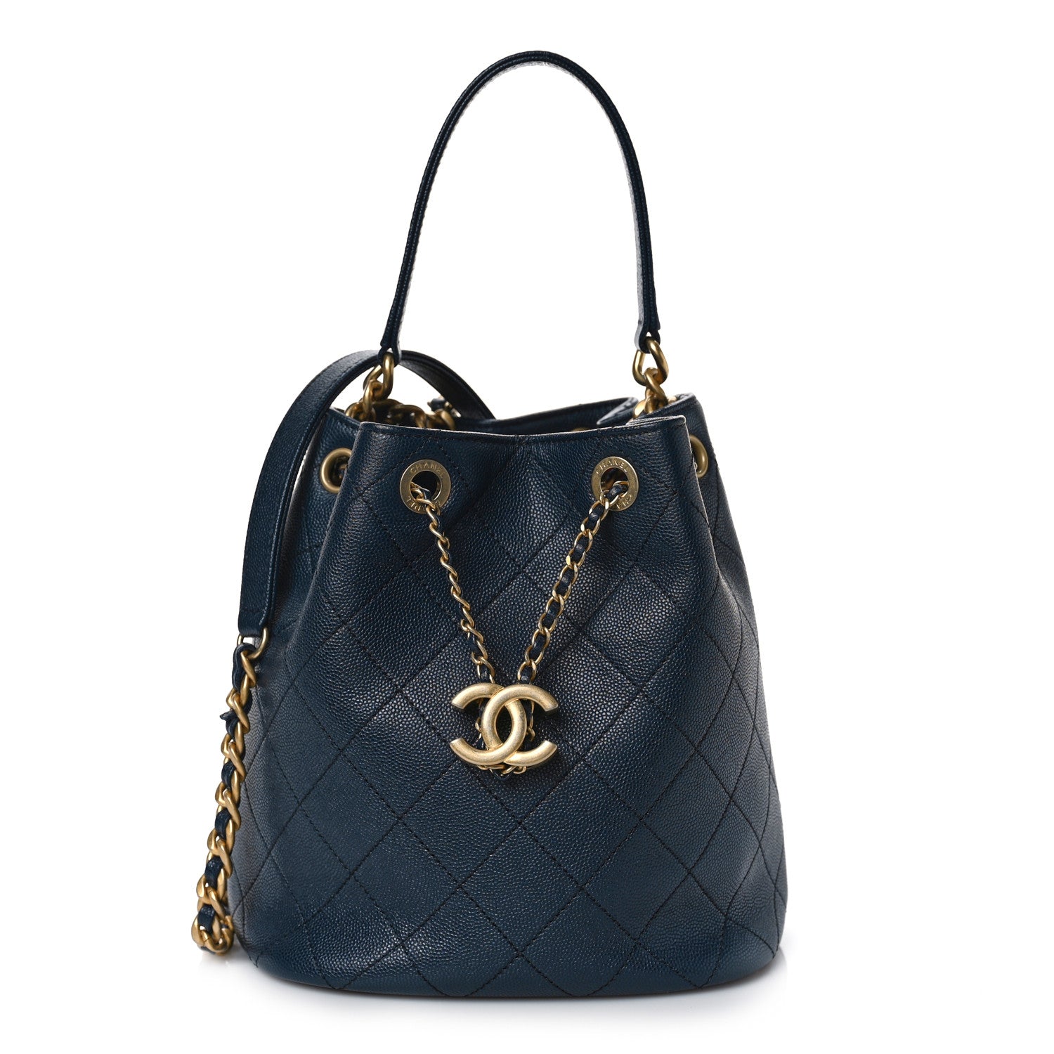 Chanel Caviar Quilted Fashion Therapy Bucket Drawstring Bag Navy 1 of 9