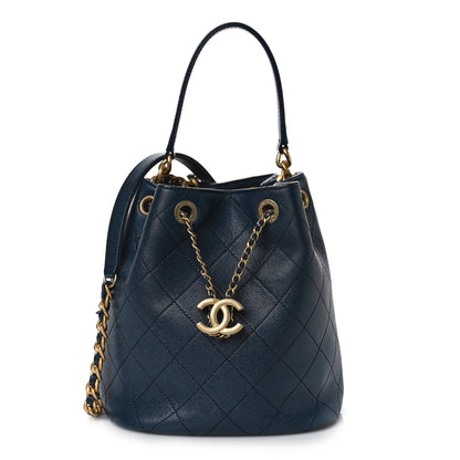 Chanel Caviar Quilted Fashion Therapy Bucket Drawstring Bag Navy 1 of 9