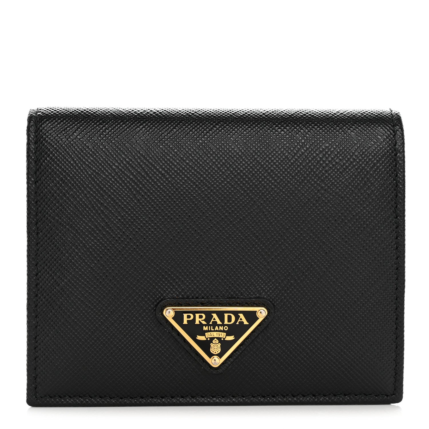 Prada Saffiano Triangle Bi-Fold Wallet Black 1 of 8