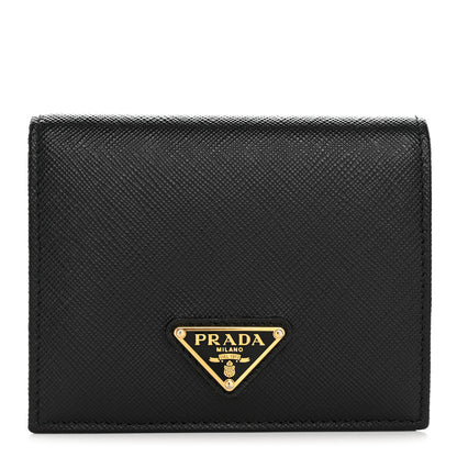 Prada Saffiano Triangle Bi-Fold Wallet Black 1 of 8